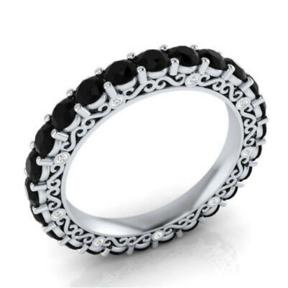 925 Silver Black Sapphire Eternity Ring
